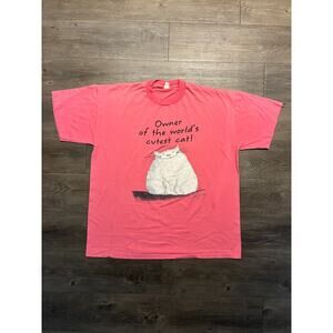 Vintage 90s Shoebox Greeting Cat T-Shirt XL Pink Animal Print Hallmark Card Mens